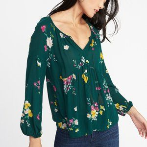Forest green floral boho blouse
